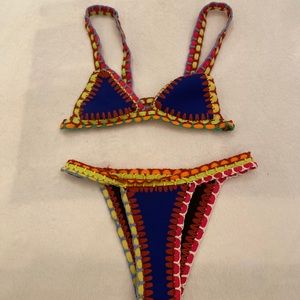 NEVER WORN Blue Neoprene Crochet Bikini